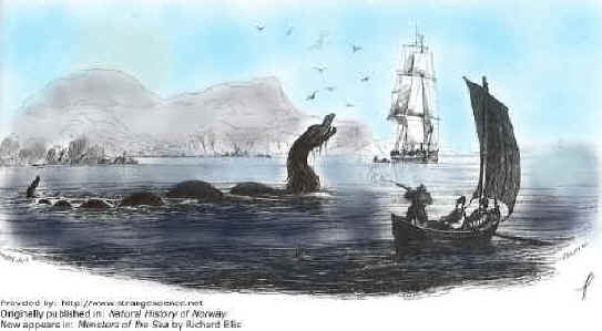 Twisted Sea Serpent fired upon by sailors in small boat